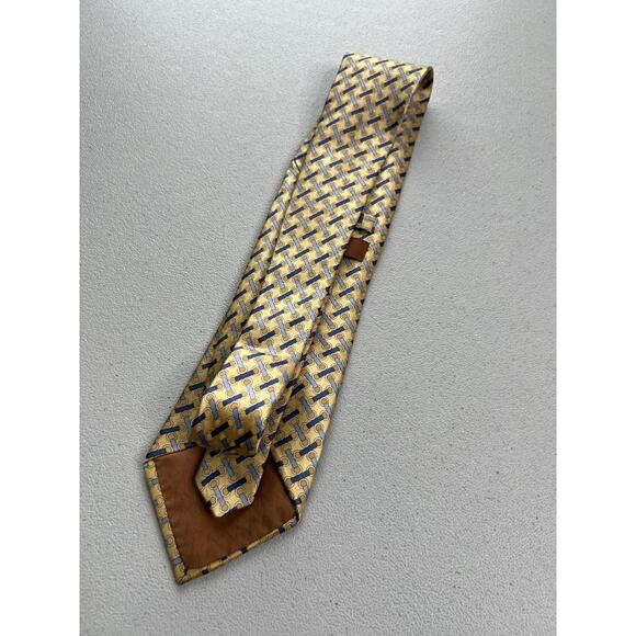 Michael Kors Gold, Blue Geometric Pattern 100% Silk Made in USA Tie NWOT - Picture 4 of 7